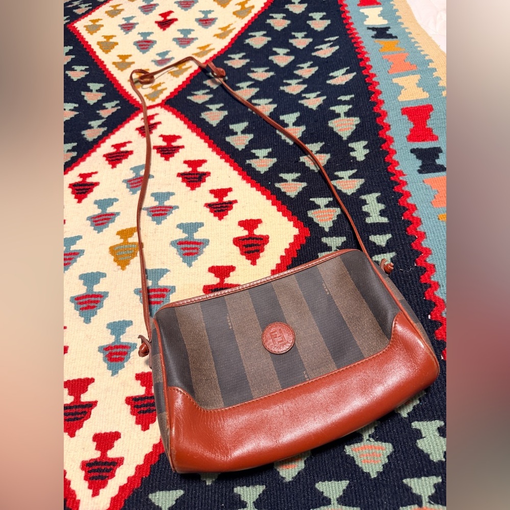 Vintage Fendi Pequin Striped Coated Canvas Crossbody Bag